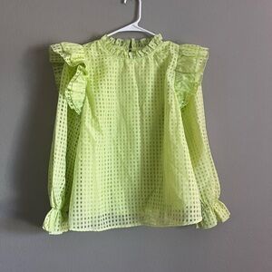 JODIFL the Zenna lime neon green long sleeve ruffled shoulder smock neck top
